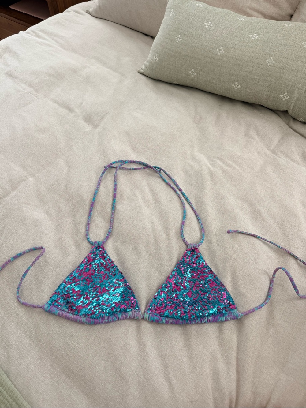 Sequin Triangle Victoria’s Secret Bikini Top in Teal & Purple